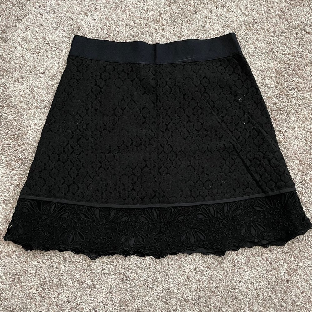 LOFT Black A-line Skirt with Lace Details - Women's 6